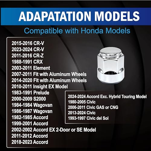 M12-1.50 Wheel Lug Nuts Direct fit for Multiple Honda CR-V CR-Z CRX Civic Accord Fit Insight Element Prelude S2000 Wagovan & Acura CL EL RL TL ILX MDX NSX RSX TLX Legend, 20-PC Set