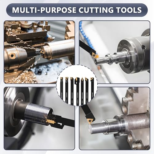 21PCS Indexable Lathe Turning Tools Set 3/8"10mm Shanks,7Pcs Metal Turning Tool Holders & 14Pcs Carbide Inserts for Turning,Grooving,Threading,Boring bar,and Cutting Tool 7pcs 3/8"10mm Shanks+14pcs Inserts
