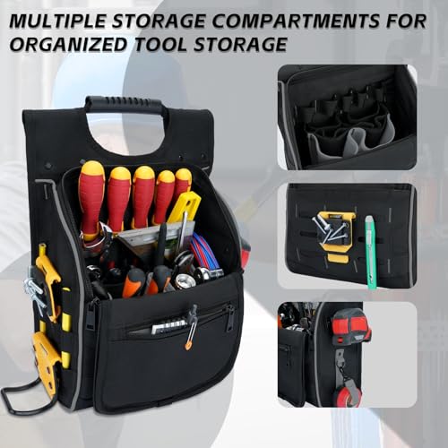 MELOTOUGH Electrician Tool Pouch with Shoulder Strap, Zippered Flip Cover Tool Pouch Bag with Multiple Storage Pockets for Electricians, Technicians, Maintenance Grey