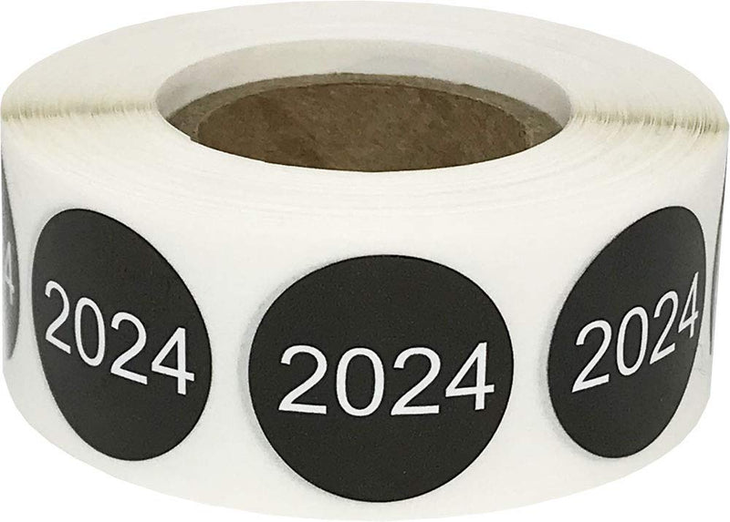 InStockLabels 2024 Year Stickers (Black) - 0.75", 500 Round Stickers Per Roll – Round Labels for File Folders, Sticker Labels for End of Year Organization, Circle Stickers for Office & Home Use
