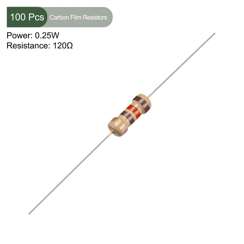 YOKIVE Pack of 100 Carbon Film Resistors 1/4W 120 Ohm 5% Tolerances Resistance Good for DIY Electronic Projects (4 Color Tape 1.77x0.09")
