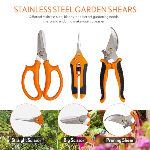 Bonsai Tools Kit 20 Pcs Garden Tools Set for Beginner, Gardening Gift for Women Men, Includes Bonsai Wire Kit, Plant Mat, Pruning Shears, Bonsai Scissors, Succulent Tools in Leather Storage Bag Orange