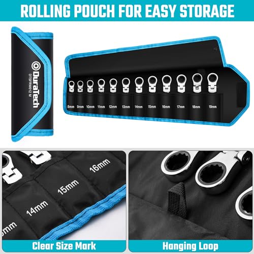 DURATECH Stubby Flex-head Ratcheting Wrench Set, Metric, 12-piece