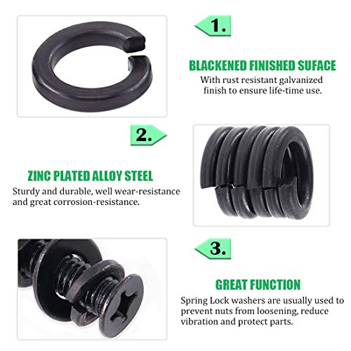 Keadic 650 Pieces Metric Black Zinc Plated Nylon Insert Lock Nuts Assortment Kit, Spring Lock Washer 9 Sizes - M2 M2.5 M3 M4 M5 M6 M8 M10 M12