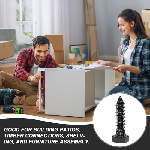 uxcell 1/2" x 2" Hex Head Lag Screws Bolts, 20 Pcs 304 Stainless Steel Hexagon Head Lag Bolt Wood Screws, Full Thread, Black Zinc Plating 1/2" x 2"
