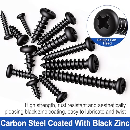 Taiss 1220PCS #8#10 Self Tapping Screws for Metal 410 Stainless Steel +685PCS M2 M3 M4 Phillips Pan Head Self Tapping Wood Screws Assortment Kit,14 Sizes Self Tapping Screws for Plastic