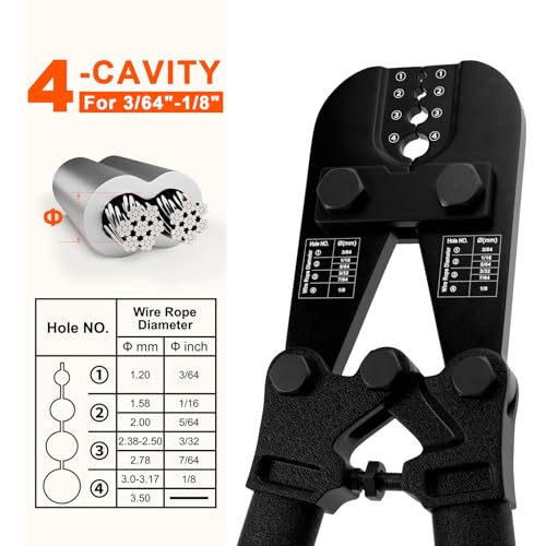 Sanuke Wire Rope Crimping Tool Kit, 3/64"-1/8" Steel Cable Swaging Tool Crimper+Sleeves (2-Piece)