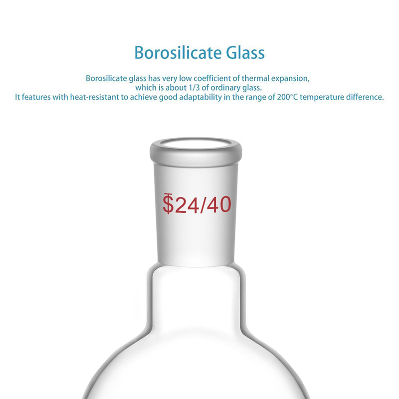 StonyLab Borosilicate Glass Heavy Wall Single Neck Flat Bottom Boiling Flask, with 24/40 Standard Taper Outer Joint, 250ml 250 mL