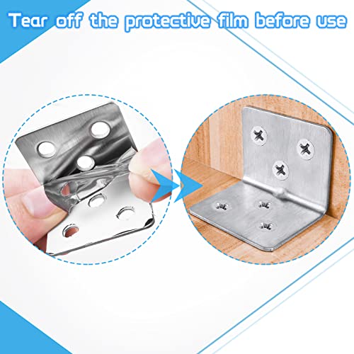 Stainless Steel L Bracket Corner Braces + Screws, Small Corner Bracket for Wood, Heavy Duty Metal Right Angle Bracket for Wooden Shelves Table Chair Bed Cabinet Furniture