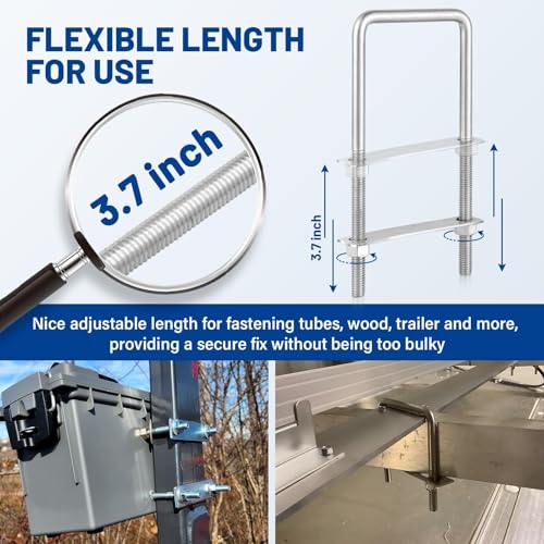 Anina 4PCS Square U Bolts with Frame Plates and Nuts 3/8'' X 3'' X 7'' Stainless Steel U Clamp Bolts for Trailer, Ski Boat, Tube, Sailboat Trailer