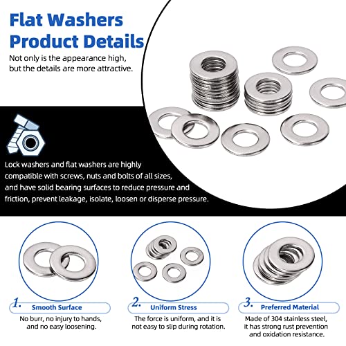 Glarks 201Pcs 1/4" 5/16" 3/8" 304 Stainless Steel Hex Lag Screws Assortment Kit Hex Lag Bolts with Flat Washers and Lock Washers Set for Fixing Metal, Wood, Plastic Materials 1/4"+5/16"+3/8" Lag Screws Set