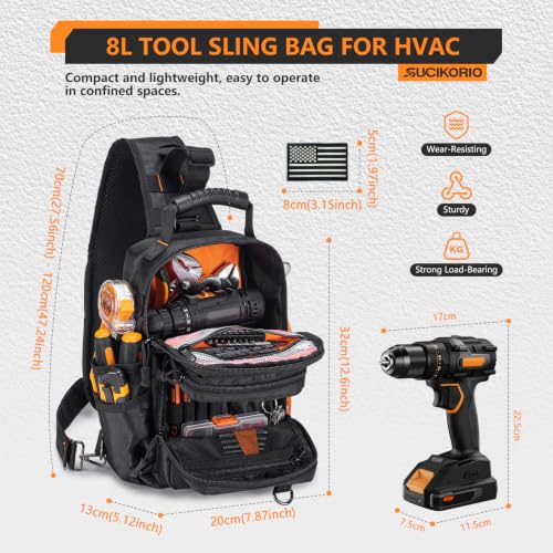 Tactical Electrician Tool Pouch Bag Small Compact & Portable HVAC Crossbody Sling Tool Bag Waterproof Technician Tools Pouches Organizer With Compartments, Shoulder Strap