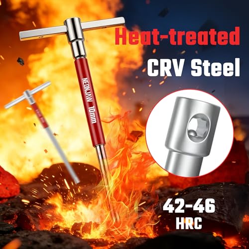 10pcs T-Handle Hex Allen Key Wrench Set 10mm 8mm 6mm 5mm 4.5mm 4mm 3.5mm 3mm 2.5mm 2mm with 3-Way Sliding Handle, Spinning Sleeve, Steel Storage Rack for DIY, Mechanics, Red t handle Hex allen wrench set