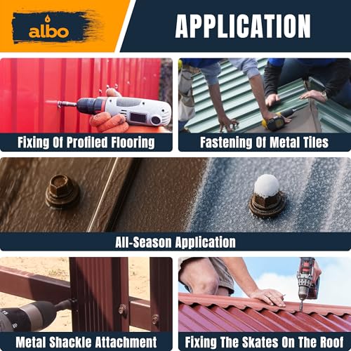 ALBO 300 Pcs #10 x 1 Black Metal Roofing Screws, EPDM Washers #10x1"