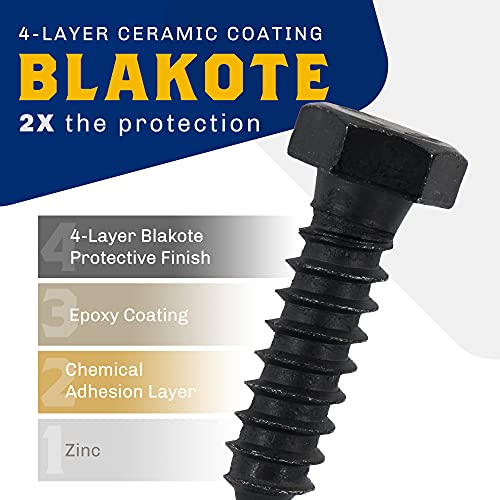 1/2" x 2”, 25-Piece Black Lag Bolts, Rustproof 4-Layer Ceramic BLAKOTE, 2X Protection of Galvanized Lag Screws, for Decks Pergolas by Makers Bolt 1/2 x 2