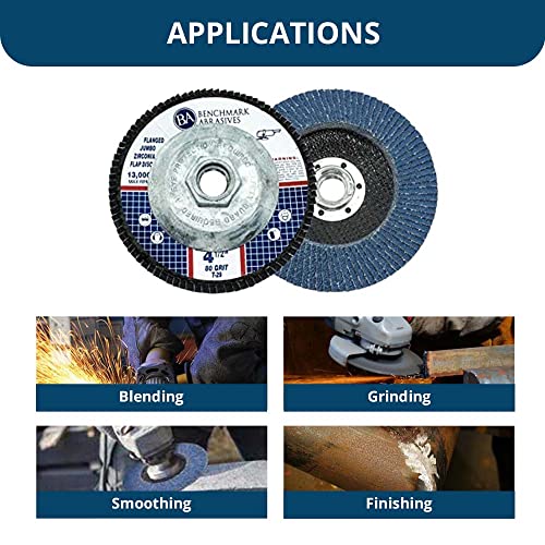 Benchmark Abrasives 4.5" x 5/8"-11 Zirconia Type 29 Flap Discs, 120 Grit