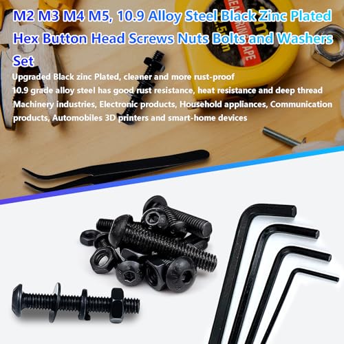 2085PCS Metric Screw Assortment Kit, M2 M3 M4 M5 Bolts and Nuts Kit with Lock and Flat Washers, Grade 10.9 Alloy Steel Machine Screws Hex Button Head Screws Nuts and Bolts Assortment Kit M2 M3 M4 M5 Hex Button Head