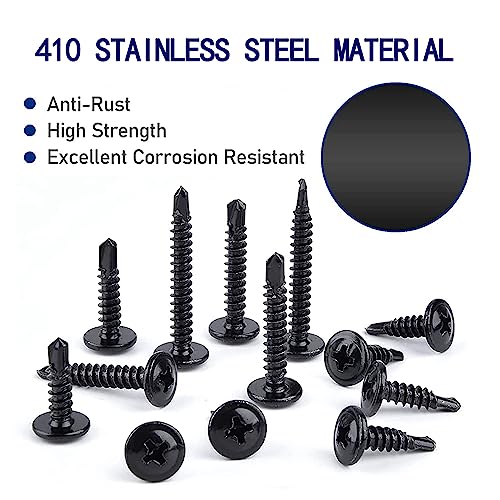 500PCS 410SS Sheet Metal Self-Drilling Screws Phillips #8#10 Assortment #8 #10X1/2" to #8 #10X1-1/2'' suit BLACK