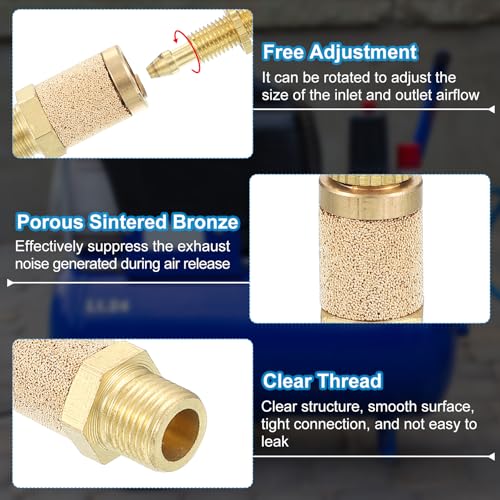 PATIKIL Air Pneumatic Mufflers, Top Adjustable Air Flow Speed Controller G1/8 Male Thread Sintered Bronze Exhaust Muffler for Compressor Cylinders Valves