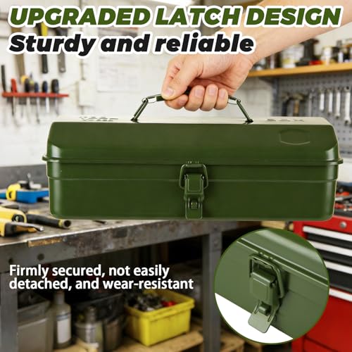 JMIATRY 14.5IN Green Small Tool Box Metal Mini Tool Box with Locking Latch 14 inch