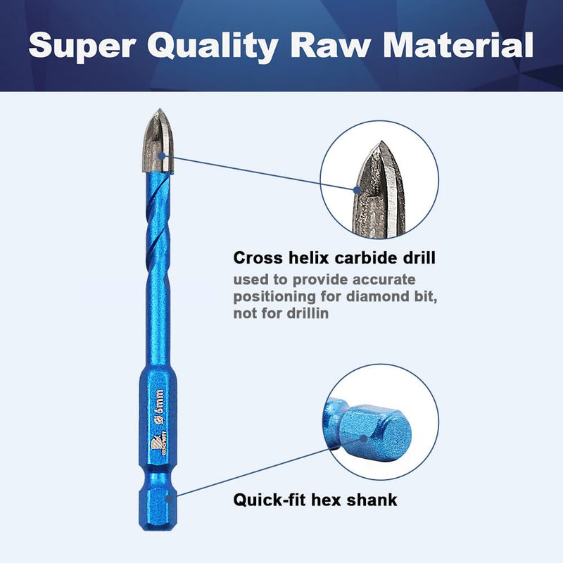 Diamond Drill Bit - BRSCHNITT 10pcs Masonry Drill Bits Set for Porcelain Tile Ceramic Stone Granite Marble,Hex Shank Diamond Hole Saw Drill Bit 10 6/6/8/10mm+6/6/6/8/8/10mm
