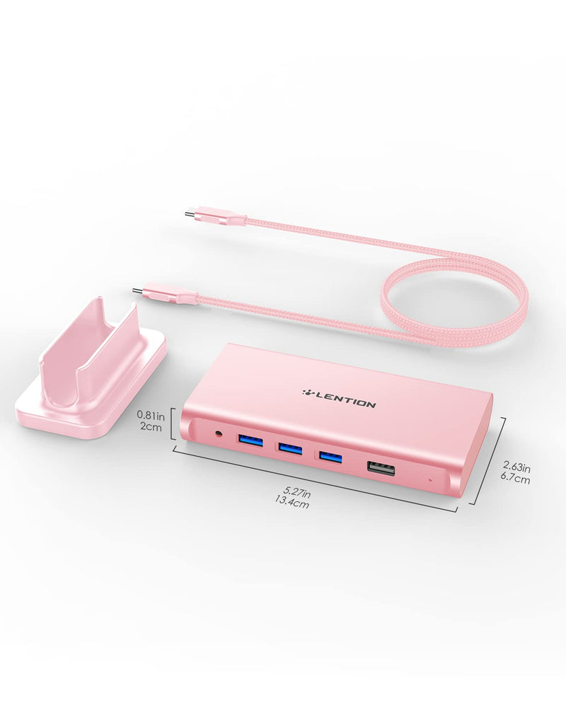 LENTION USB C Docking Station with 100W PD, 4K HDMI, Gigabit Ethernet, USB 3.0/2.0, Aux Adapter for 2023-2016 MacBook Pro/Mac Air/Surface/Steam Deck, More, Stable Driver Certified (CB-D53, Rose Gold)