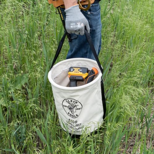 Klein Tools 5109 Canvas Bucket, Wide-Opening Straight-Wall Tool Bucket is Made of No. 6 Canvas with Black Molded Bottom, 75-Pound Load Rated Standard