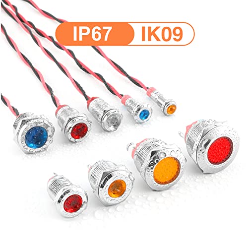 Gebildet 5pcs 12 mm AC/DC 12-24V LED Metal Indicator Light Waterproof Signal Lamp Pilot Dash Directional with Wire (Red) Red-ac/DC 12-24 V