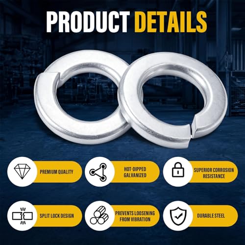 Moxweyeni 200 Pack 1/2 Split Lock Washer Hot Dip Galvanized Steel Low Carbon Steel Vibration Damping Bolts and Bolt Locking Washers for Indoor and Outdoor Projects Construction Applications