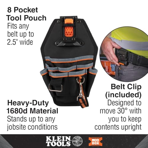 Klein Tools 55832MB 8-Pocket Tool Pouch and 32500HDRT 11-in-1 Ratcheting Impact Rated Screwdriver/Nut Driver Tool Bundle