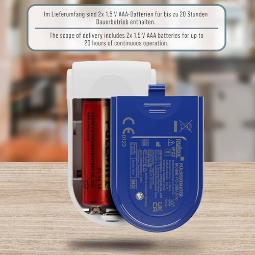 Pulox PO-200A Solo Pulse Oximeter with Alarm and Pulse Sound for Measuring Pulse and Oxygen Saturation on the Finger | With acoustic warning function and pulse tone for measuring oxygen saturation, pulse and perfusion index directly on the finger (blue)