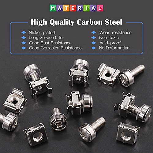 Glarks 80Sets/160Pcs M5 M6 Cage Nuts and Screws Set, Square Hole Hardware Cage Nuts & Mounting Screws Washers for Server Rack and Cabinet (M5 x 16mm, M5 x 20mm, M6 x 16mm, M6 x 20mm)