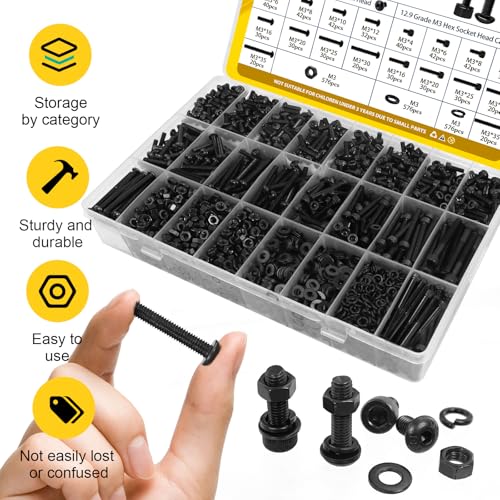 2300PCS M3 Hex Socket Button & Cap Head Bolts Assortment Kit and 1200PCS M2 Hex Socket Head Bolts Assortment Kit, Zinc Plated Screw for 3D Printer,DIY