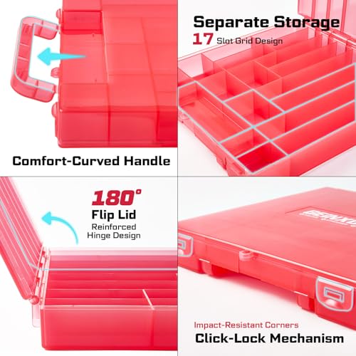 Geinxurn 98Pieces 1”/2” Impact Screwdriver Bits Set, Magnetic S2 Steel (Phillips/Slotted/Square/Torx/Hex/Security Torx) Driver Bits Tips,Impact Bit Holder and Nut Driver with Red Storage Box Case 1"/2"-98PCS Multi-bit Red