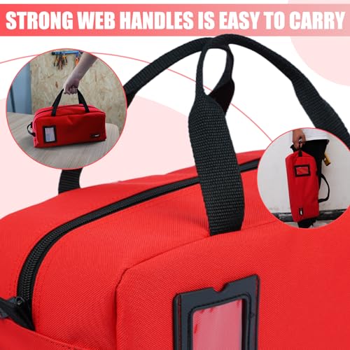 MELOTOUGH 16 Inch Tool Bag Canvas Tool Tote Bags with Zipper Heavy Duty Portable Tool Bag Organizer for Electrician,Plumbing,Technician,HVAC (Black & Red)