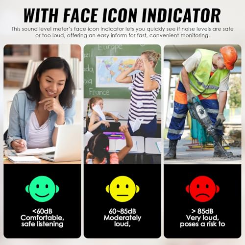 Decibel Meter 13 inches 30~130dB Sound Level Meter, Large LCD Display Wall Hanging Sound Gauge, Noise Level Detector, Decibel Monitoring Device, Time, Temperature, Humidity for Studio Classroom Home