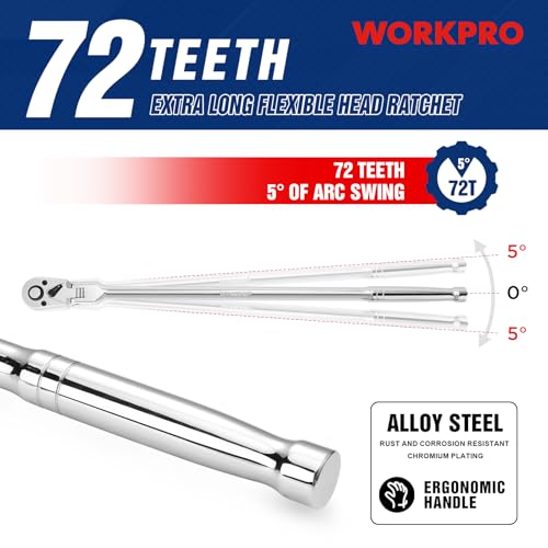 WORKPRO 3/8" Drive Extra Long Flex Head Ratchet, 18" Reach 3/8 inch Drive