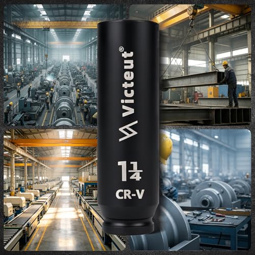 1/2" Drive 1-1/4" Extra Deep Impact Socket，6.3-Inch (160mm) Long，6-Point, Heat Treated Cr-V Alloy Steel, One-Piece Forged, No Torque Loss