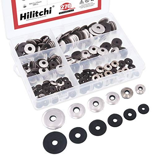 Hilitchi 295 pcs #8 / #10 / #14 Stainless Hex Washer Head Self Drilling Sheet Metal Tek Screws + 270-Pcs #6#8#10#12 Stainless Steel Neoprene EPDM Bonded Sealing Gasket Washers Assortment Kit