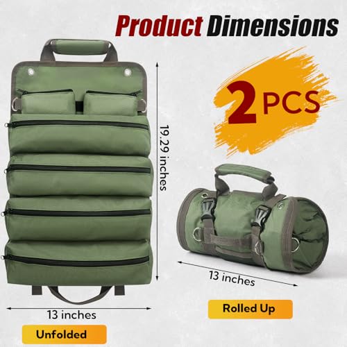 2 Pack Roll Up Tool Bag Organizer,Tool Roll Up Bag, Heavy Duty Roll Up Tool Bag for Mechanics, Electricians, Plumbers, Portable Tool Pouch for Wrenches, Screwdrivers,for Dad