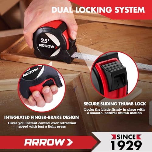 Arrow 25FT Tape Measure, Easy Read Measuring Tape with Dual Locking System 2