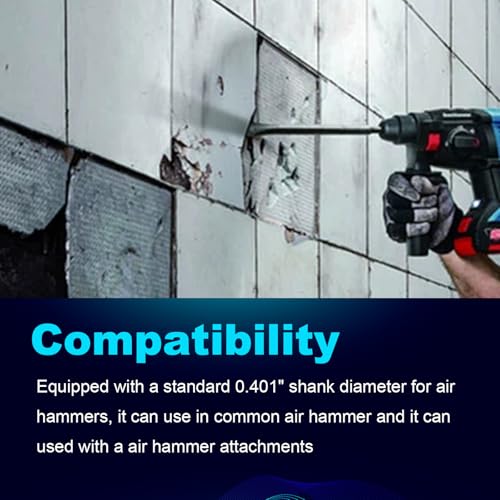 Pneumatic Cold Chisel Set, 3/4" Width 18" Long Air Pneumatic Hammer, Flat and Point Chisels with Round Collar for Concrete and Tile, Air Hammer Punch Chipping Bits Tool, Cr-Mo Alloy Steel 7/32" & 3/4" x 18" Chisel