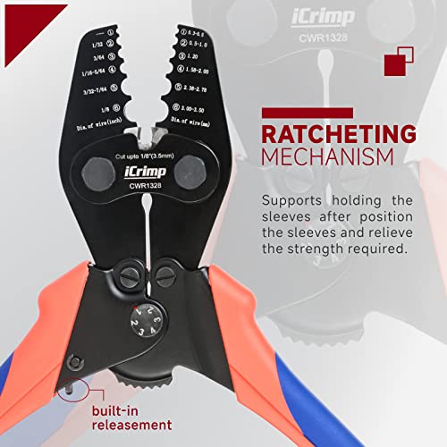 iCrimp CWR1328 Wire Rope Crimper Cutter for 1/32"-1/8" Aluminum Ferrules CWR1328 Single