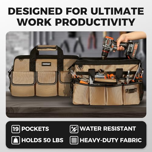 16" Tool Bag, 19-Pocket Tool Organizer with Adjustable 51.2" Shoulder Strap