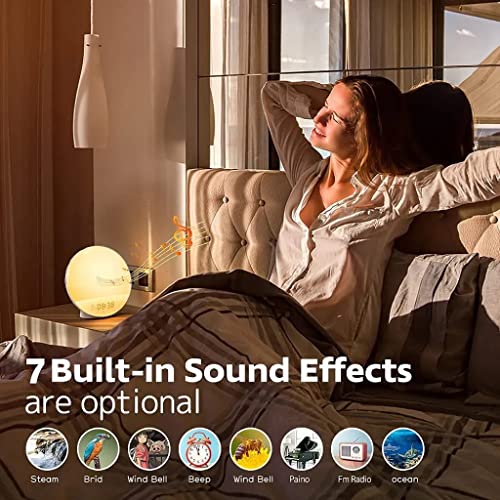 Dekala Sunrise Alarm Clocks for Bedrooms, Wake Up Light with Sunrise Simulation, Clock Radio Dual Alarms & Natural Sounds, Snooze & Sleep Aid, FM Radio, 7 Colors Night Light Classic Version