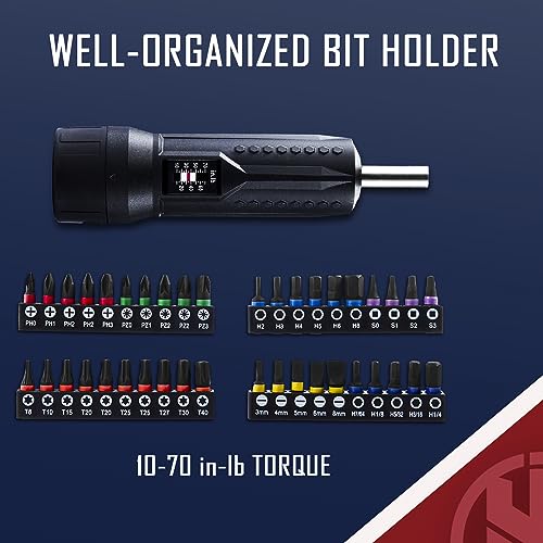 KNINE OUTDOORS Torque Screwdriver Wrench Driver Set 10-70 Inch Pounds lbs for Maintenance with T-bar Handle, 40 Hex Bits, 1/4" Socket, Shaft Extension, For Tools, Bike Repairing and Mounting, Black