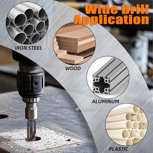 Reduced Shank Drill Bits Set, 8 Pcs Silver and Deming Large Drill Bit Set with Aluminum Index Case, M2 Black and Gold Finish HSS, 135-Degree Split Point for Smooth Drilling, 9/16” - 1” 8PCS