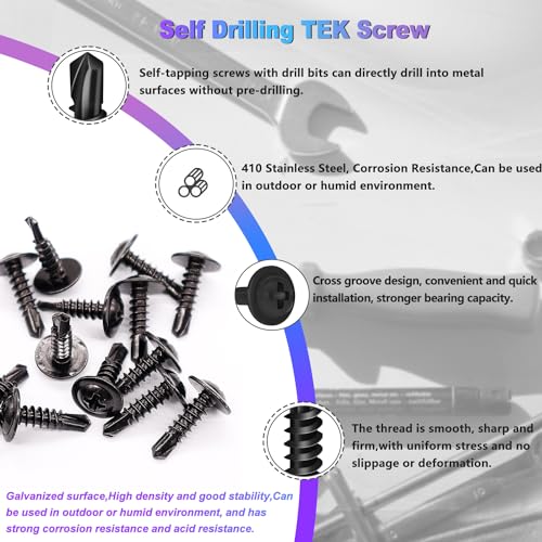 mxuteuk #8#10 Self Tapping Screws for Metal,410 Stainless Steel Self Drilling Screws,Truss Head