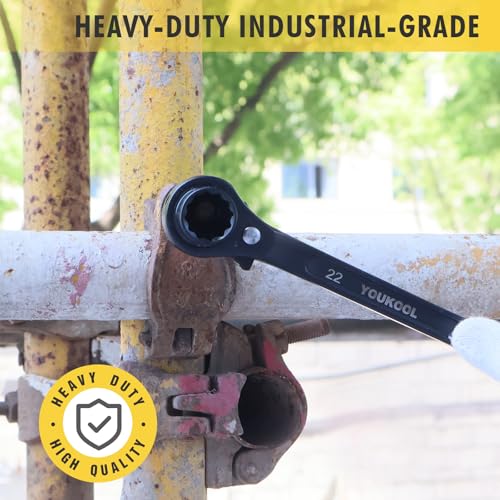 2-Pack 19mm x 22mm OR 3/4"×7/8" Ratcheting Scaffold Podger & Spud Wrench – 12-Point Double Ended Socket, Heavy-Duty Cr-V Steel Scaffold Tool,Black 2PC 19×22mm（Black)