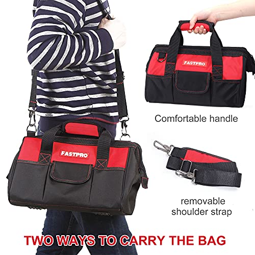 FASTPRO 14-Inch &16-inch Wide Mouth Open Storage Tool Bag, Tool Organizer with With Adjustable Shoulder Strap